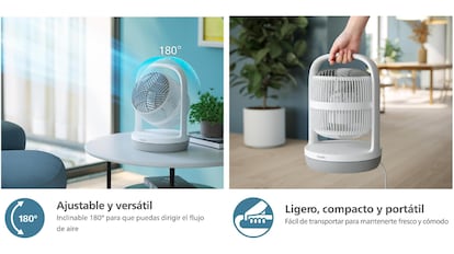 Este ventilador portátil y silencioso cuenta con un asa que lo hace fácil de transportar.