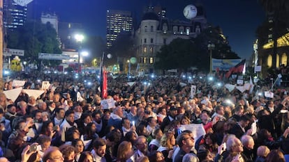 People clogged the arteries leading to the Plaza de Mayo in central Buenos Aires.