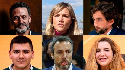 Los seis aspirantes a las primarias de Ciudadanos, de izquierda a derecha y de abajo a arriba, Edmundo Bal, Patricia Guasp, Adrián Vázquez, Marcos Morales, Santiago Saura y Laura Alves.