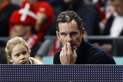 Inaki Urdangarin at the Handball World Championship semi-final between Spain and Slovenia at the Palau Sant Jordi in Barcelona in Jauary.  