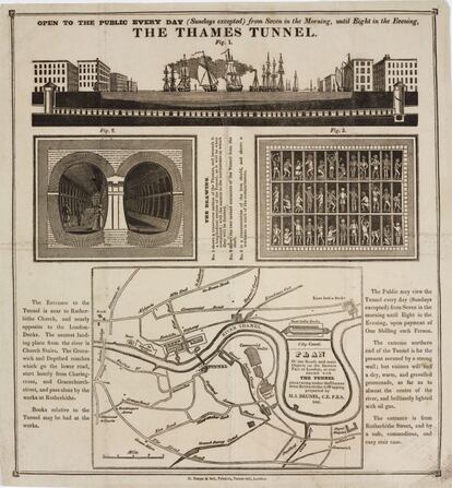 Un artículo de la época de la construcción del túnel del Támesis, que comenzó en 1825 y unió Rotherhithe con Wapping, anima a los londinenses a visitarlo. La obra, fruto del ingeniero civil sir March Isambard Brunel, fue terminada en 1843.