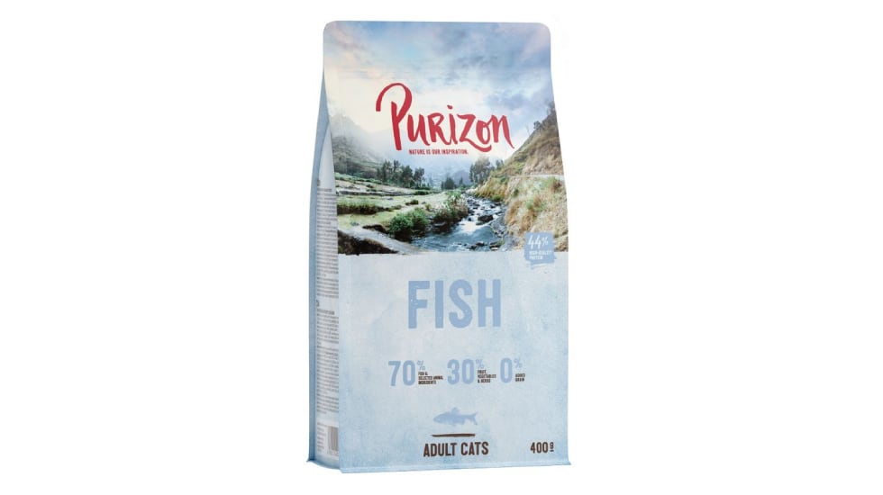 Pienso sin cereales para gatos Purizon Adult con pescado.