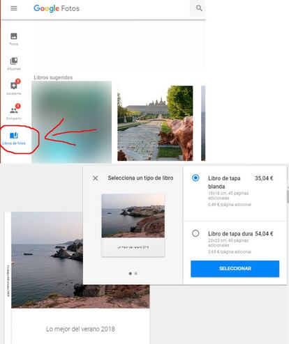 Pulsando sobre "Libro de fotos" podemos desplegar el menú de diseño del nuevo álbum que recibiremos en casa