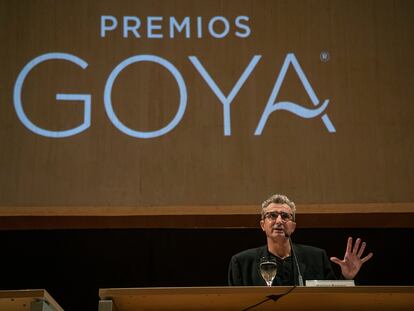 El presidente de la Academia de Cine, Mariano Barroso, durante la rueda de prensa del pasado septiembre donde se presentó la próxima edición de los Goya, que se celebran en febrero en Valencia.