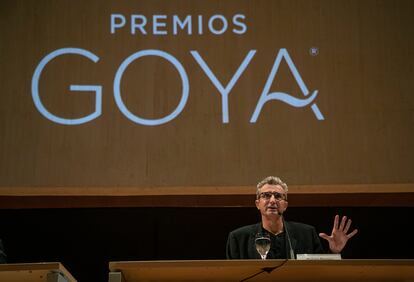 El presidente de la Academia de Cine, Mariano Barroso, durante la rueda de prensa del pasado septiembre donde se presentó la próxima edición de los Goya, que se celebran en febrero en Valencia.