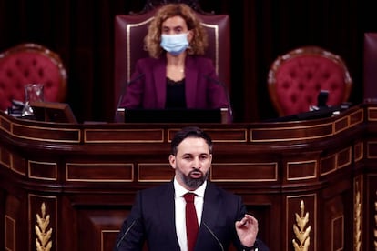 Santiago Abascal, durante su intervención en la moción de censura.