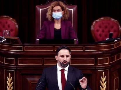 Santiago Abascal, durante su intervención en la moción de censura.