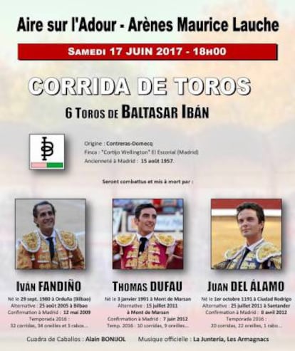 El cartel de la corrida en la que ha perdido la vida Fandiño.