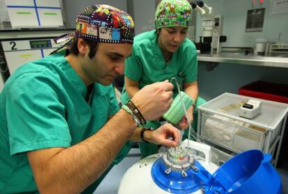 De Pablo y Ausín, en el laboratorio de la Fecundación In Vitro de la Clínica Quirón.