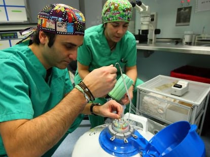 De Pablo y Ausín, en el laboratorio de la Fecundación In Vitro de la Clínica Quirón.