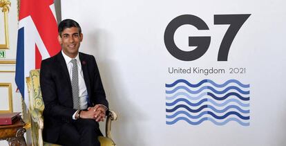 El ministro de Finanzas británico, Rishi Sunak, este sábado durante en la reunión del G7.