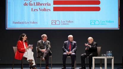 Els expresident Quim Torra (e), Jose Montilla (c) i Jordi Pujol, a la celebració de la Fundació Llibreria Les Voltes de Girona.