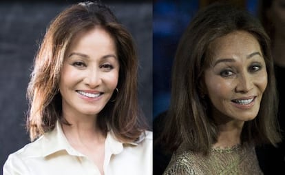 Isabel Preysler suele protagonizar páginas y páginas de la crónica rosa en las que aparece siempre con un rostro de porcelana, gracias al Photoshop y la cirugía estética. A la izquierda, la novia de Vargas Llosa posa para un reportaje. A la derecha, al natural en la alfombra roja.