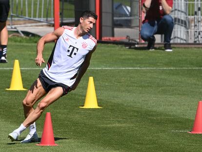 Robert Lewandowski, en un entrenamiento del Bayern.