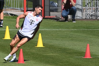 Robert Lewandowski, en un entrenamiento del Bayern.