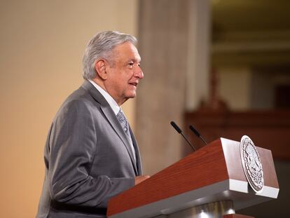 O presidente Andrés Manuel López Obrador em uma de suas entrevistas coletivas matutinas neste ano.