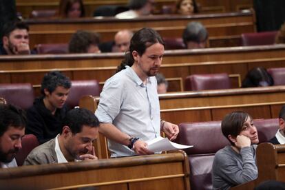 El l&iacute;der de Podemos, Pablo Iglesias, en el Congreso. 