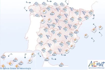 Un mapa que muestra la previsión meteorológica para este martes.