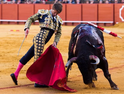 Lama de Góngora, el 11 de abril de 2018, en la plaza de La Maestranza.