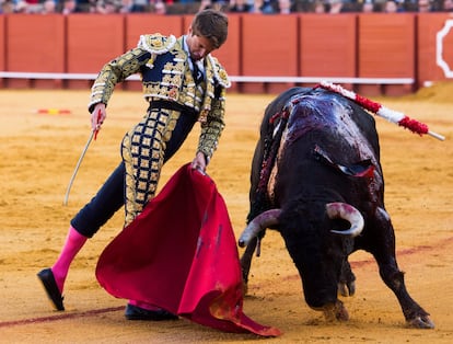 Lama de Góngora, el 11 de abril de 2018, en la plaza de La Maestranza.