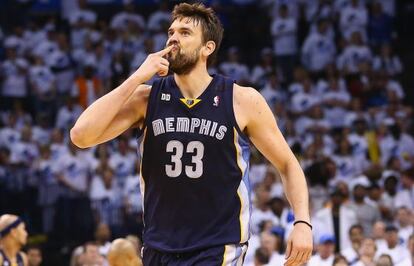 Marc Gasol celebra una canasta en los últimos minutos.
