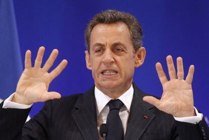 El presidente francés, Nicolas Sarkozy, en una conferencia ayer en la Universidad París II.