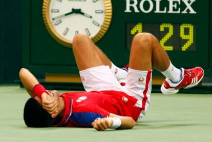 Djokovic, en el suelo.