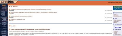 La portada de cincodias.com en el año 2000