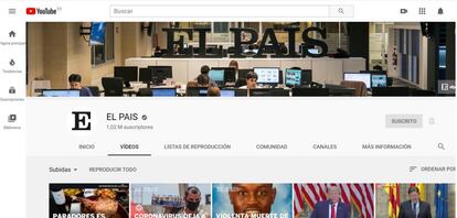 Portada de EL PAÍS en Youtube, en mayo.