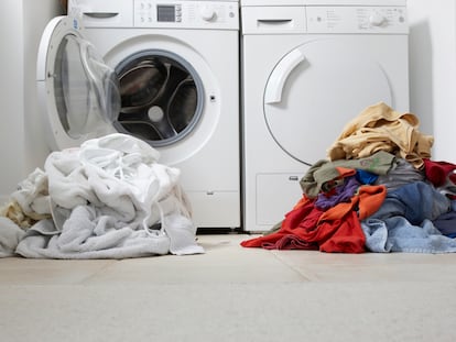 one coloured one white pile of washing