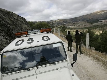 Una pareja de agentes forestales, en Bustarviejo en 2007.