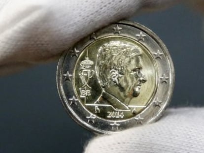 La nueva moneda de euro belga, con la imagen del rey Philippe, presentada el pasado martes.
