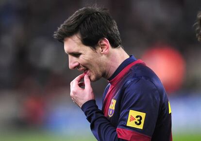 Leo Messi reacts after Barça loses to Real Madrid in the King's Cup earlier this year.