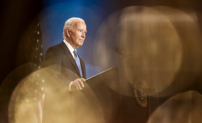 Joe Biden habla durante una rueda de prensa de la Cumbre del 75º Aniversario de la Organización del Tratado del Atlántico Norte (OTAN), el 10 de julio de 2024. 