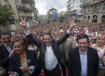 El alcalde de Vigo ayer en la manifestación