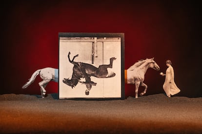 Figuras de las placas 143b, 683b y 576b de Muybridge. Mujer vestida y caballo, según Klaus Pichler.