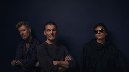 La banda A-ha. Morten Harket, el vocalista, en el centro, rodeado de Magne Furuholmen (izquierda) y Paul Waaktaar-Savoy (derecha).