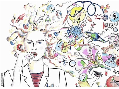 Cartel del Día de la Mujer y la Niña en la Ciencia.