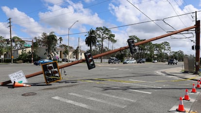 Damage caused by Hurricane Milton on Thursday in Sarasota, Florida.