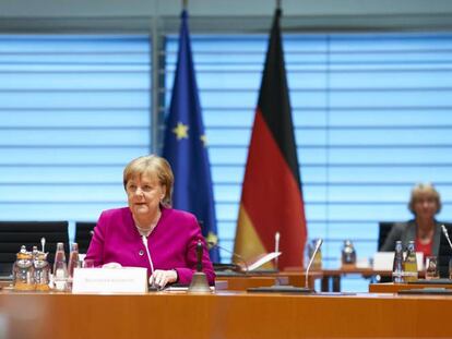La canciller alemana, Angela Merkel, durante el encuentro semanal con el equipo de gobierno, este miércoles. 
