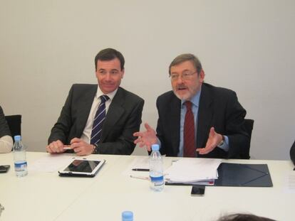 Tomás Gómez y Jaime Lissavetzky durante la reunión de trabajo que han mantenido esta mañana.