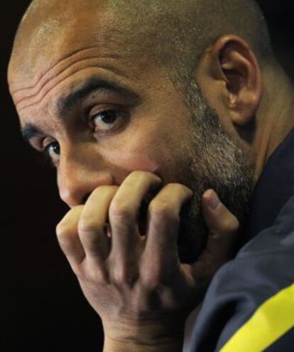 Guardiola, ayer, en la sala de prensa de Stamford Bridge.