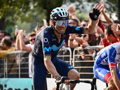 Alejandro Valverde tras terminar el Giro de Lombardia el domingo pasado, su última carrera.