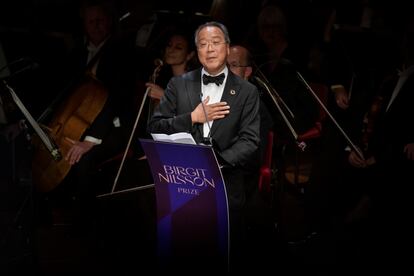 Yo-Yo Ma da un discurso tras recibir el Premio Birgit Nilsson, el pasado 18 de octubre en Estocolmo.