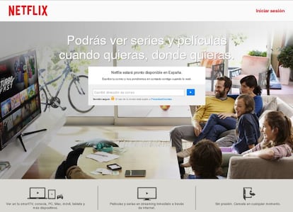 Página web de Netflix en España, ya preparada para su próximo lanzamiento.