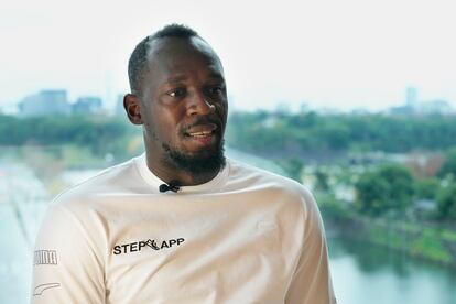 Retired Jamaican sprinter Usain Bolt speaks during an interview in Tokyo last December.