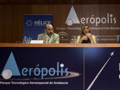 Miguel Ángel Morell, Susana Díaz y Antonio Gómez, este viernes.
