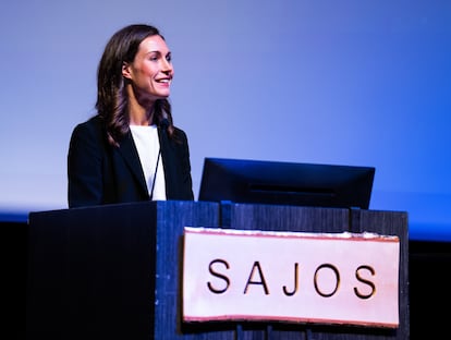 Sanna Marin, el pasado junio en el edificio que alberga el Parlamento Sami, en Inari.