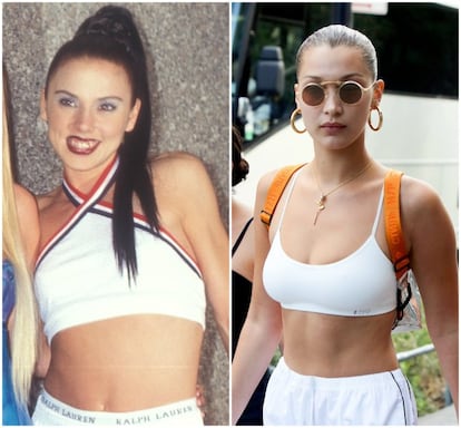 Mel C fue una de las primeras cantantes que se atrevió a mezclar el estilo 'sporty' con el casual. La que era apodada como la "spice deportista" ya en la década de los 90 vestía tops y pantalones deportivos tanto con tacones como con zapatillas. 20 años después la modelo Bella Hadid ha recuperado este estilo.