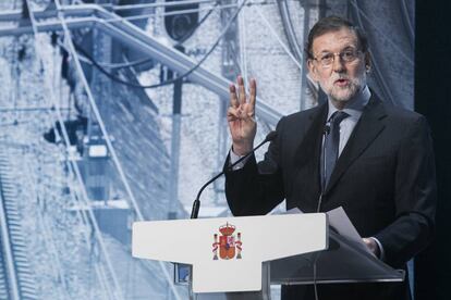 El presidente del Gobierno Mariano Rajoy, hoy, en el Forum Conectados al Futuro.